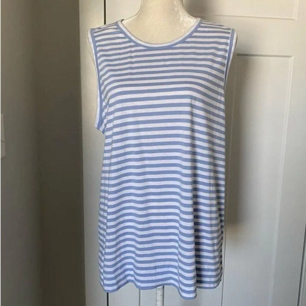 Blue and White Striped 1901 Sleeveless Knit Tee Shirt Top (NWT)
